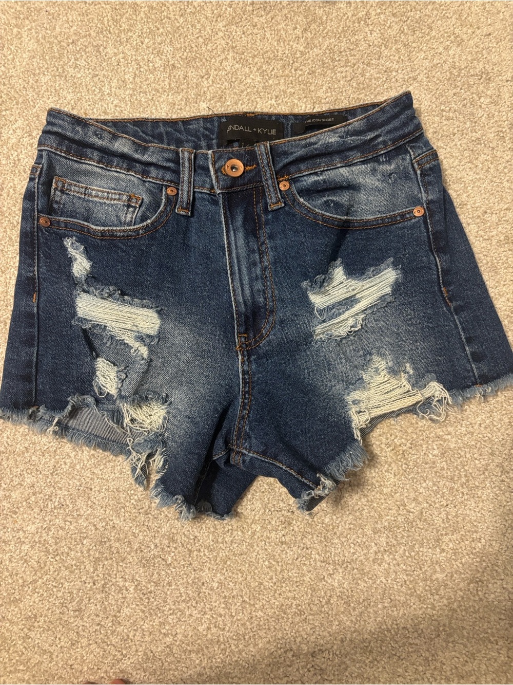 Kendall & Kylie Dark Blue Distressed Denim Icon Shorts